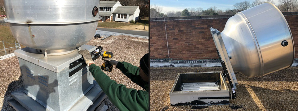 Hinge kit installation on a rooftop